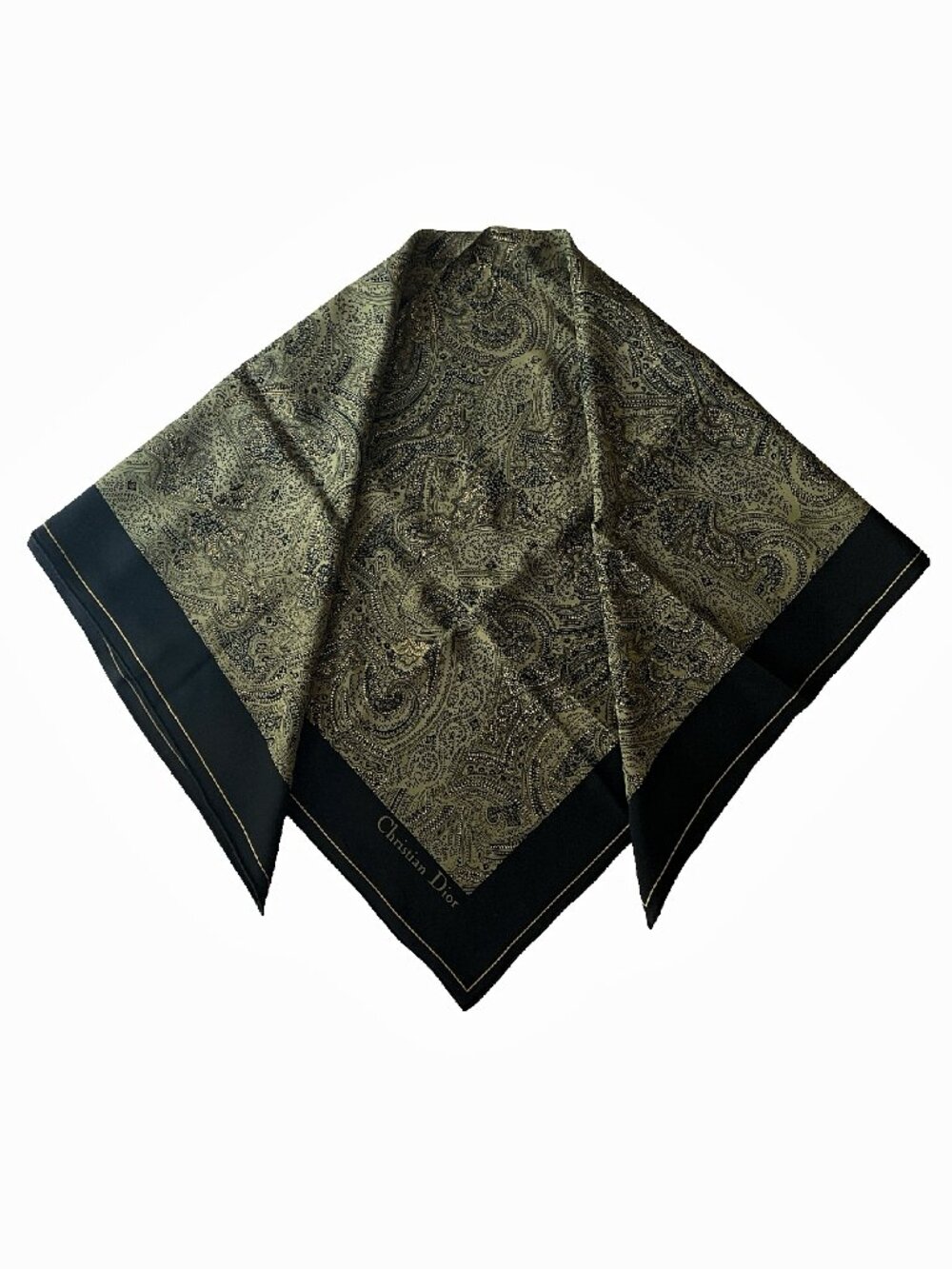 Vintage Christian Dior Silk Scarf Paisley Print Rolled Hem